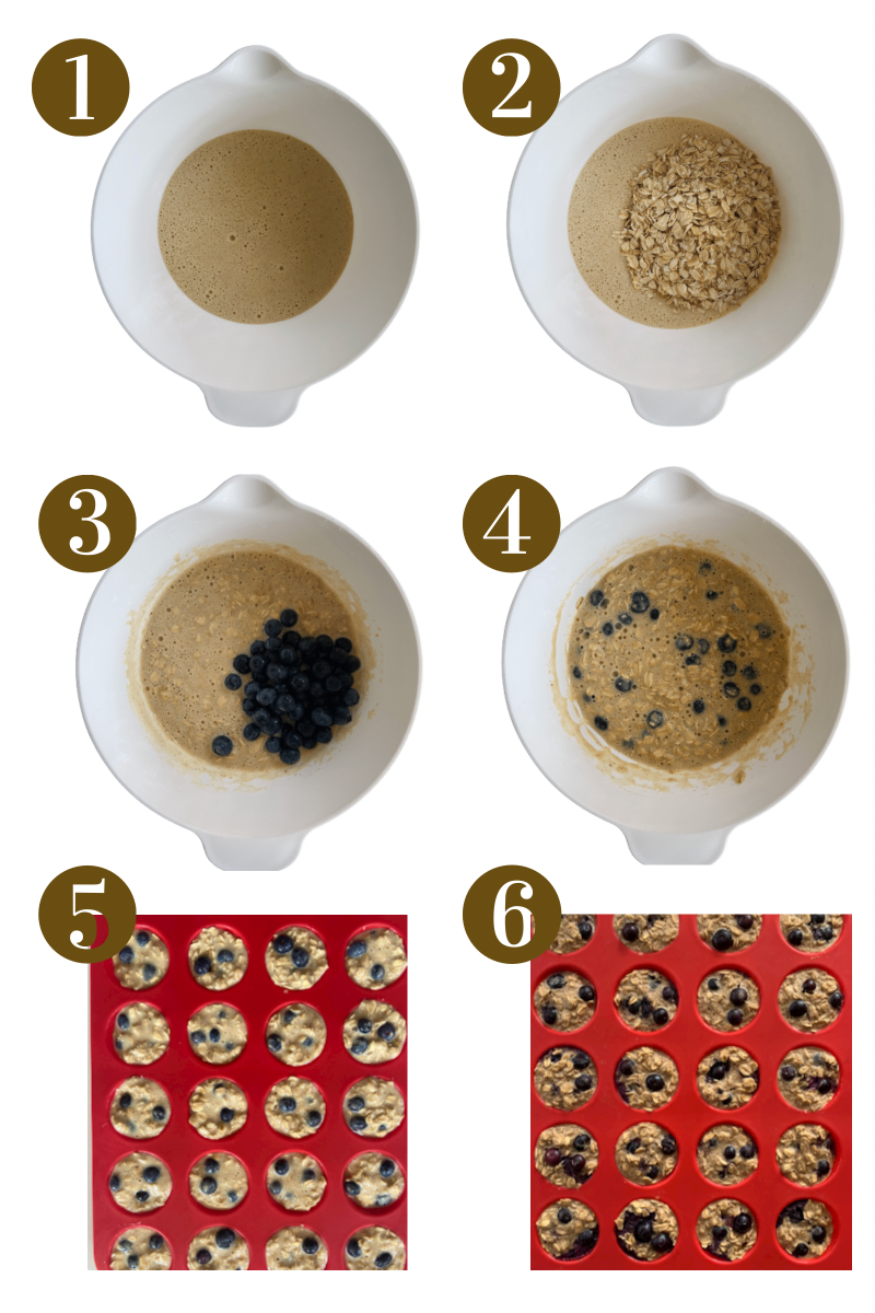 Steps to make blueberry banana oat bites. Specifics provided in recipe card.
