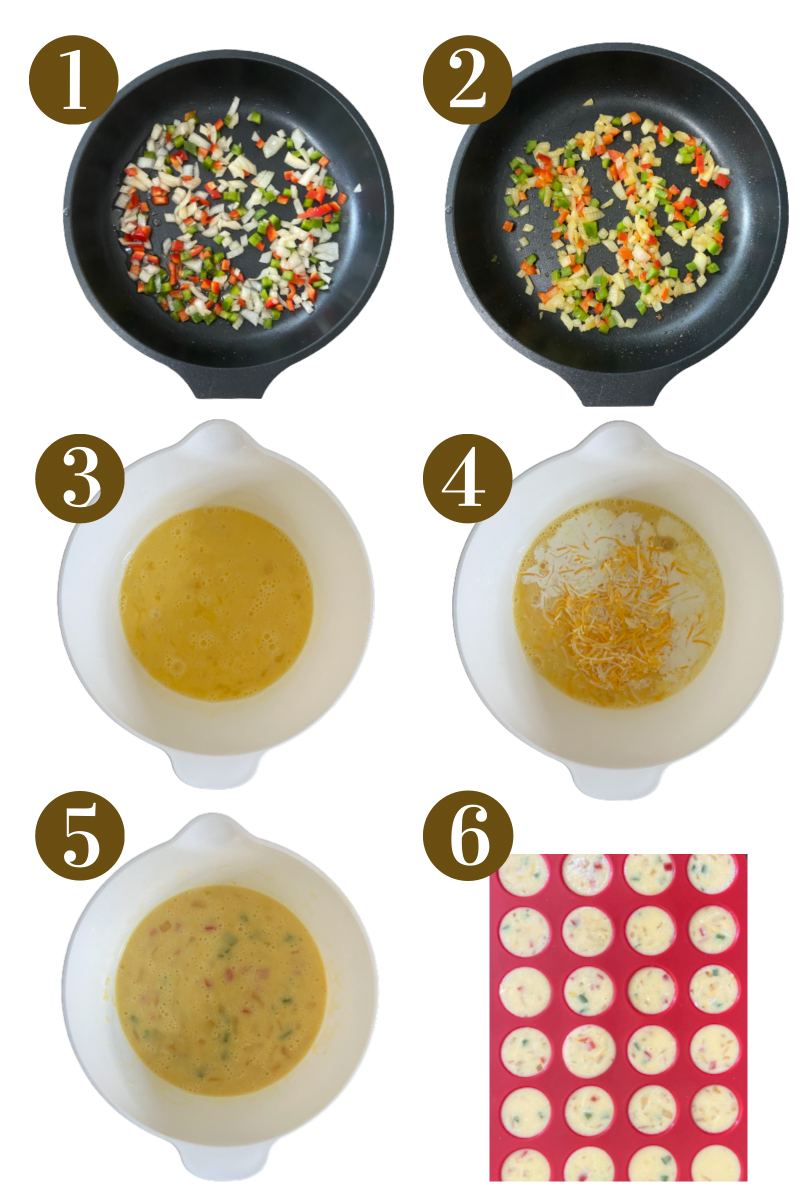 Steps to make egg bites. Specifics provided in recipe card.