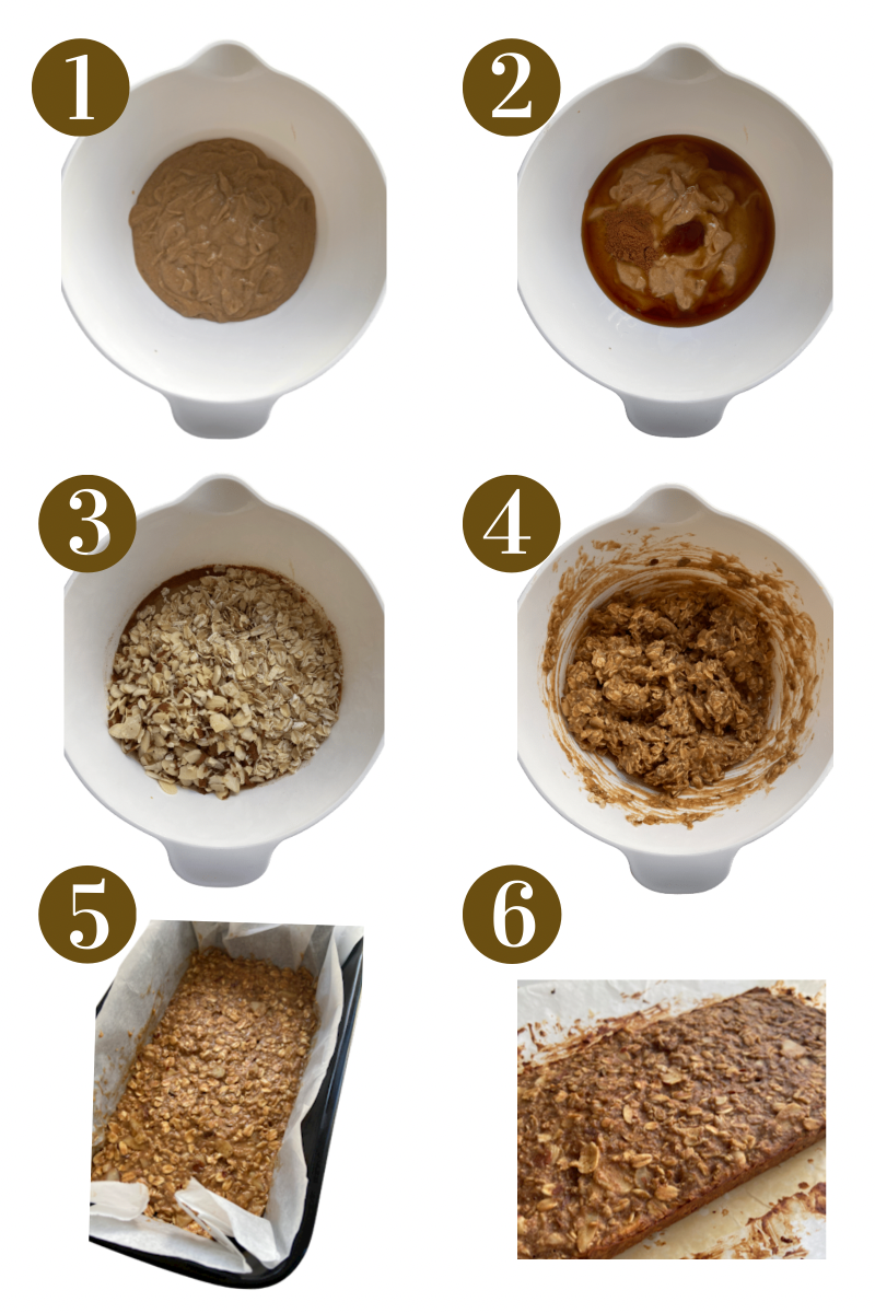 Steps to make peanut butter and banana granola bars. Specifics provided in recipe card.