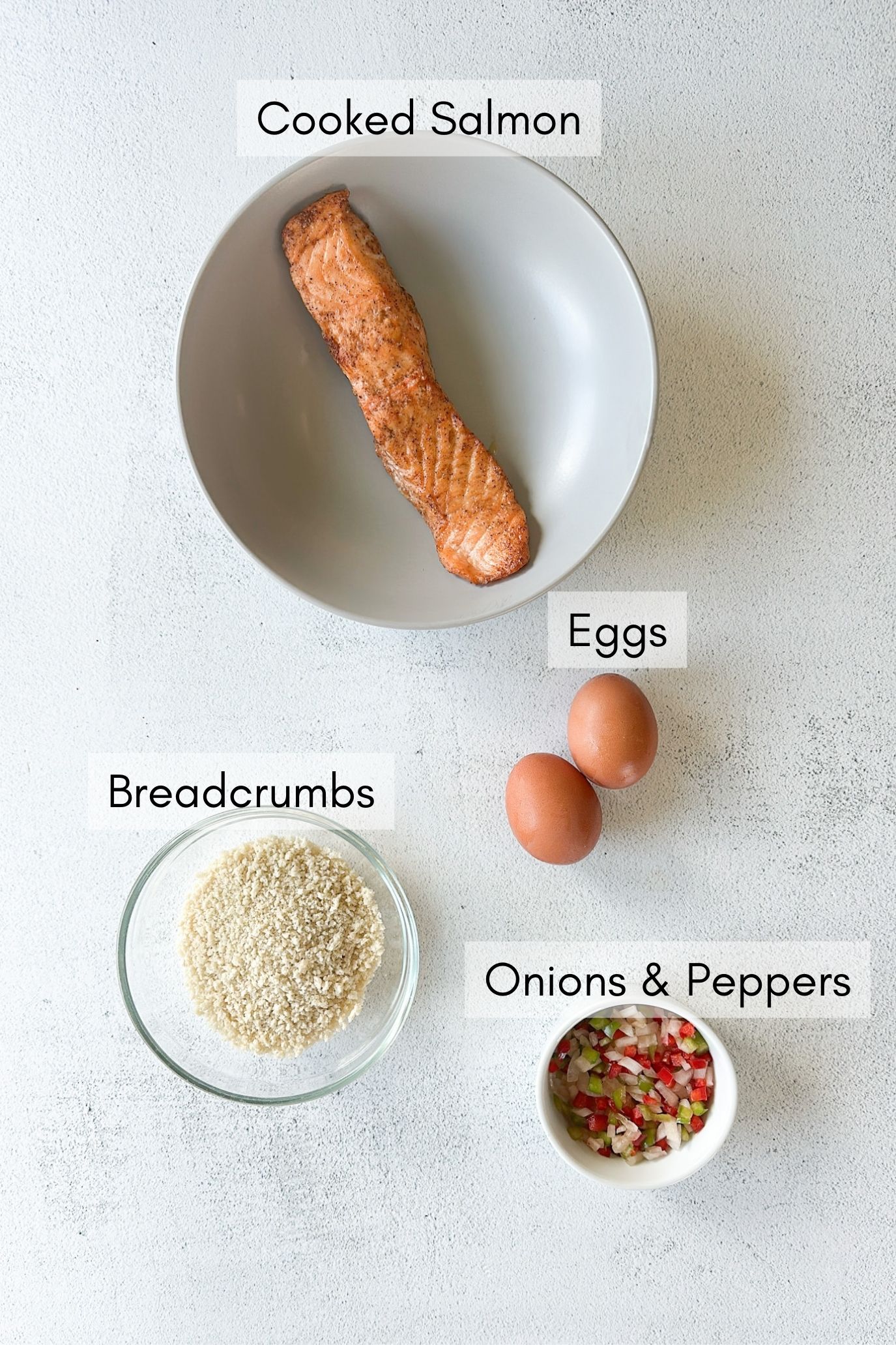 Ingredients to make leftover salmon cakes.