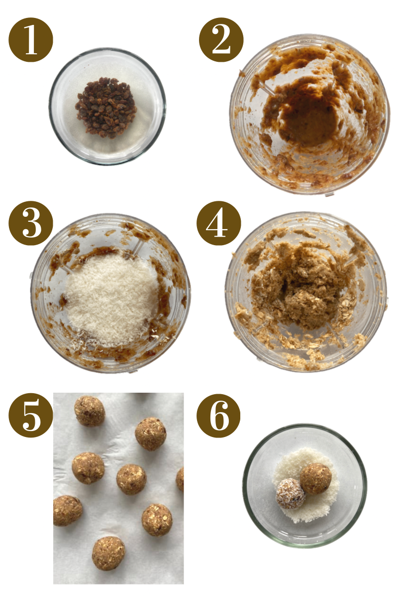 Steps for making apple pie bliss balls. See recipe card for detailed step by step process instructions.