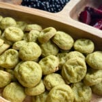 Spinach banana puffs served with blackberries and cherries