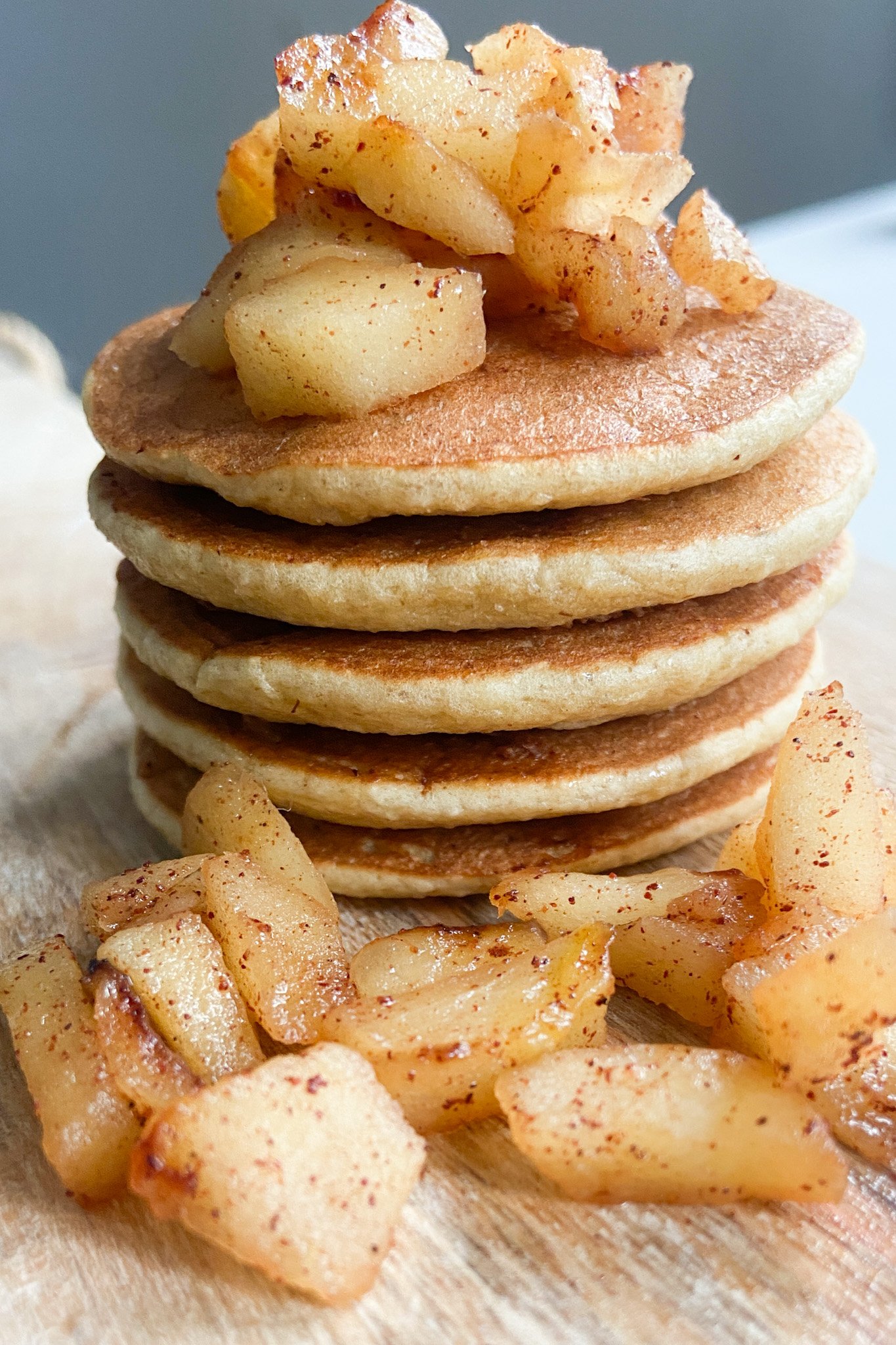Cinnamon apple pancakes topped with cinnamon apples