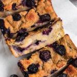 Blueberry French toast bake sliced into strips