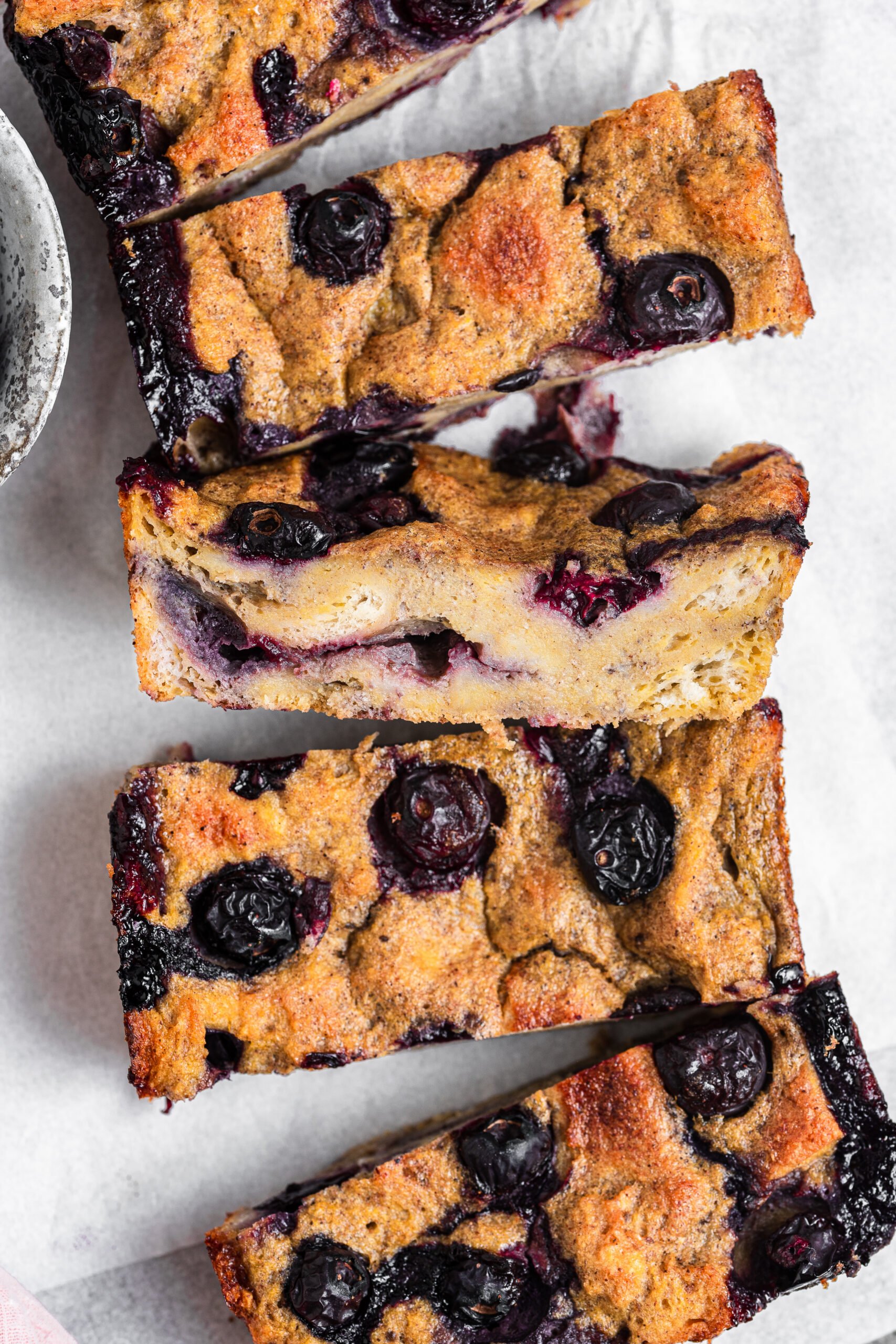 Blueberry French toast bake split into small portions