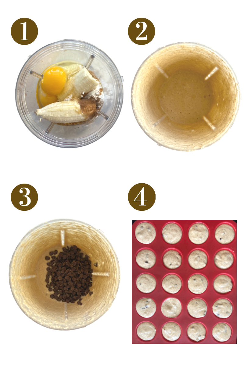 Steps to make chocolate chip oat muffins. Specifics provided in recipe card.