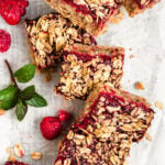 Raspberry oat bars cut into squares