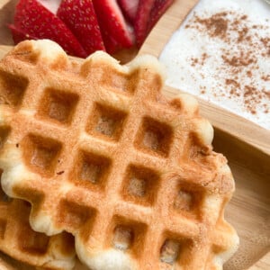 Stuffed croffles served with strawberries and yogurt