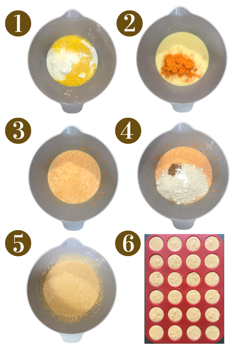Steps to make carrot cake muffins