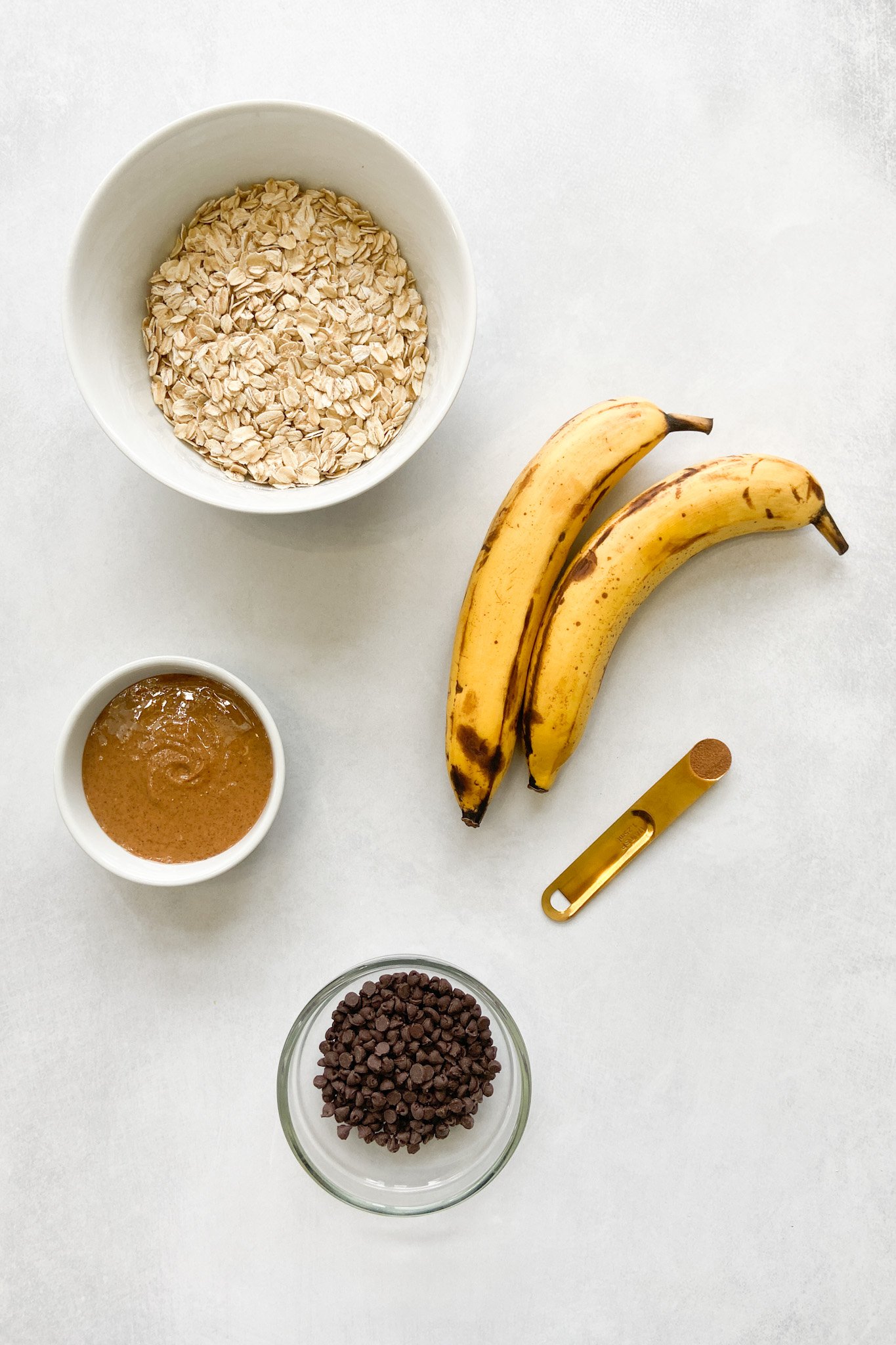 Ingredients to make peanut butter banana bars