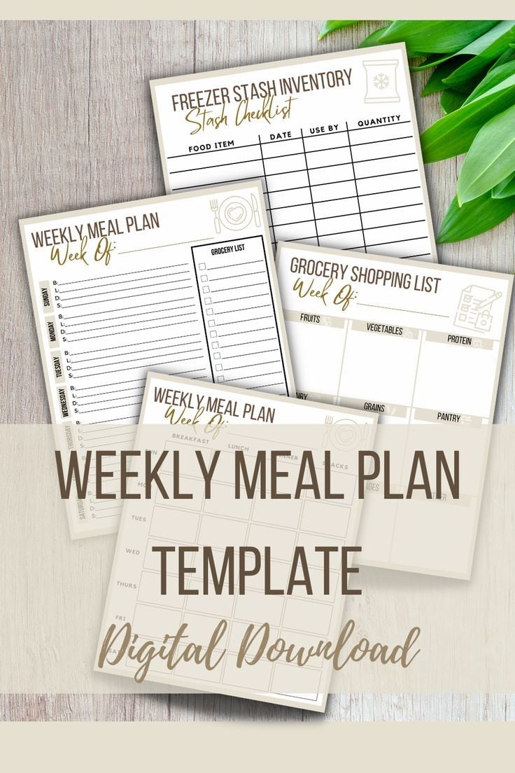 Weekly Meal Plan & Grocery List Printable Template