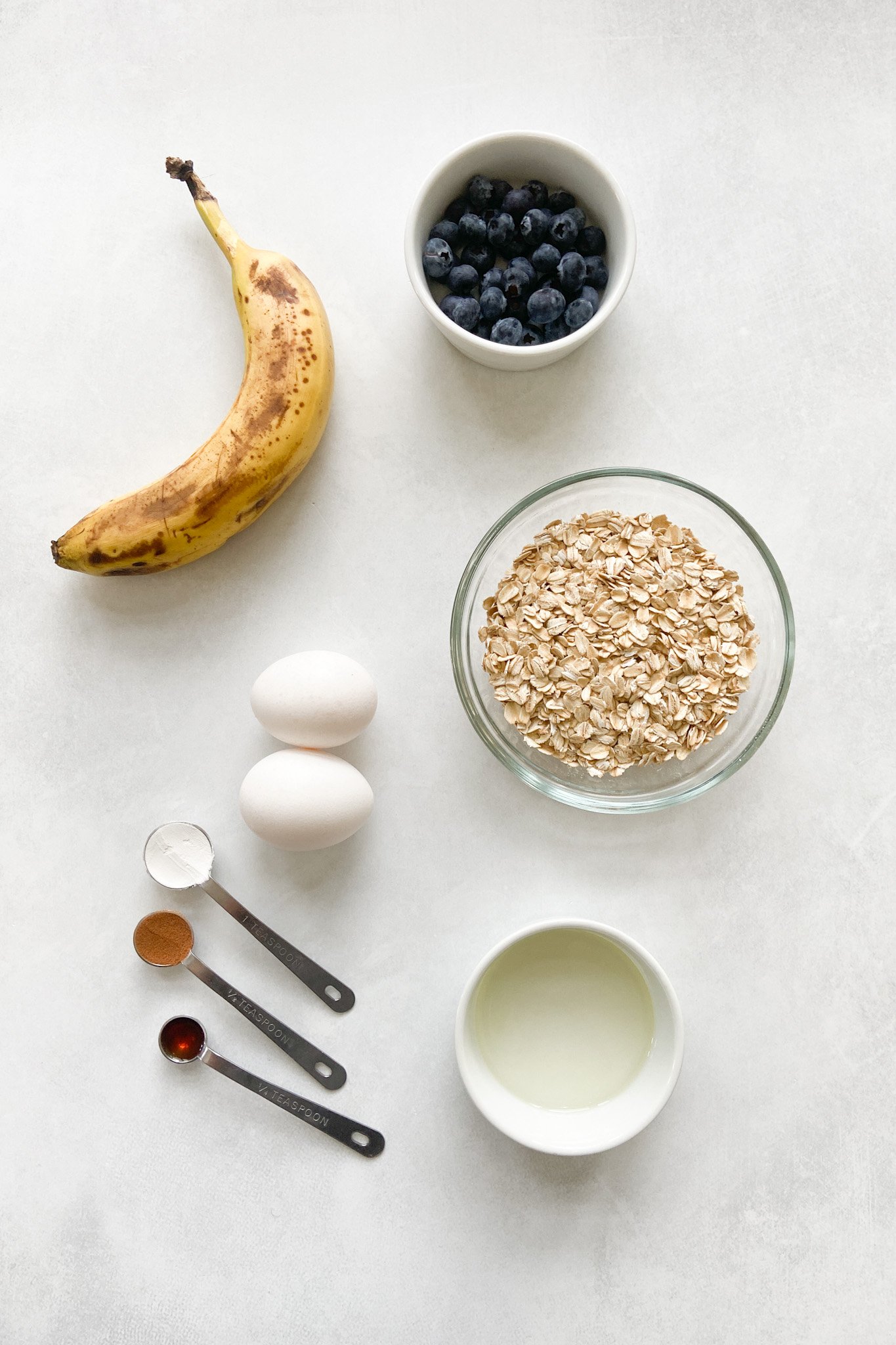 Ingredients to make blueberry banana waffles