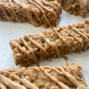 Healthy apple oatmeal bars with peanut butter drizzle