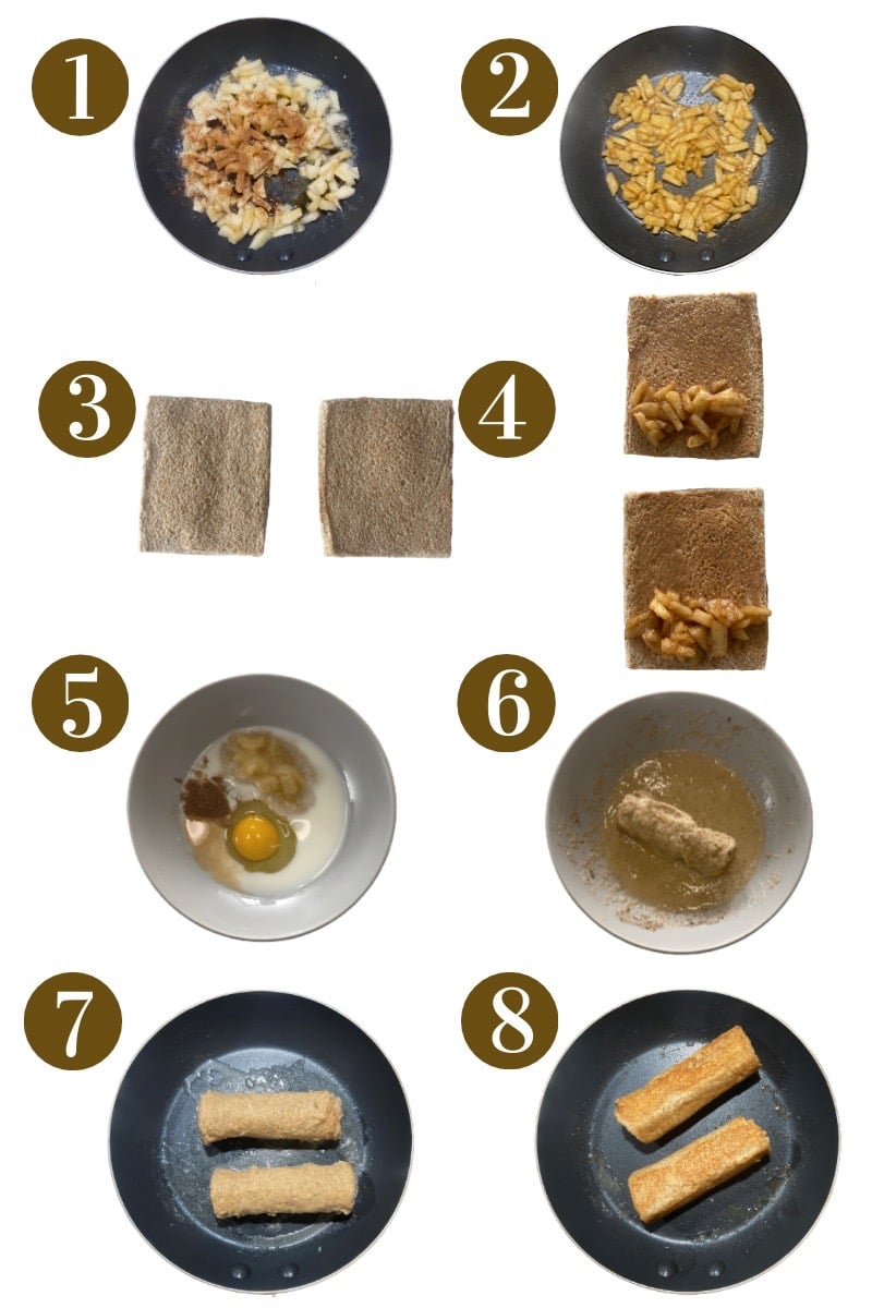 Steps to make apple pie french toast roll ups