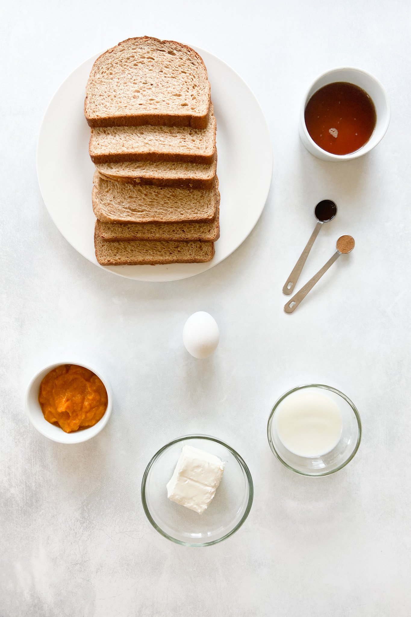 Ingredients to make pumpkin spiced french toast.