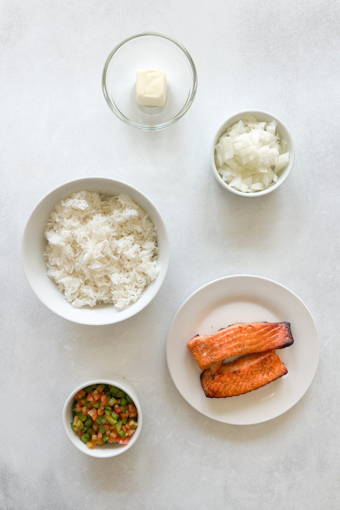 Ingredients to make salmon rice balls.