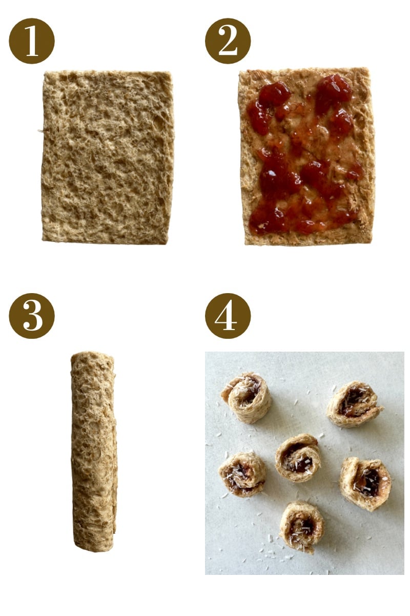 Steps to make peanut butter and jelly roll ups