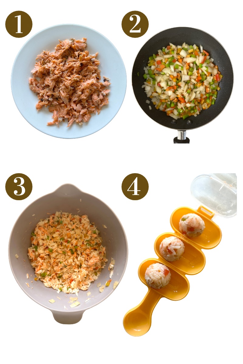 Steps to make salmon rice balls