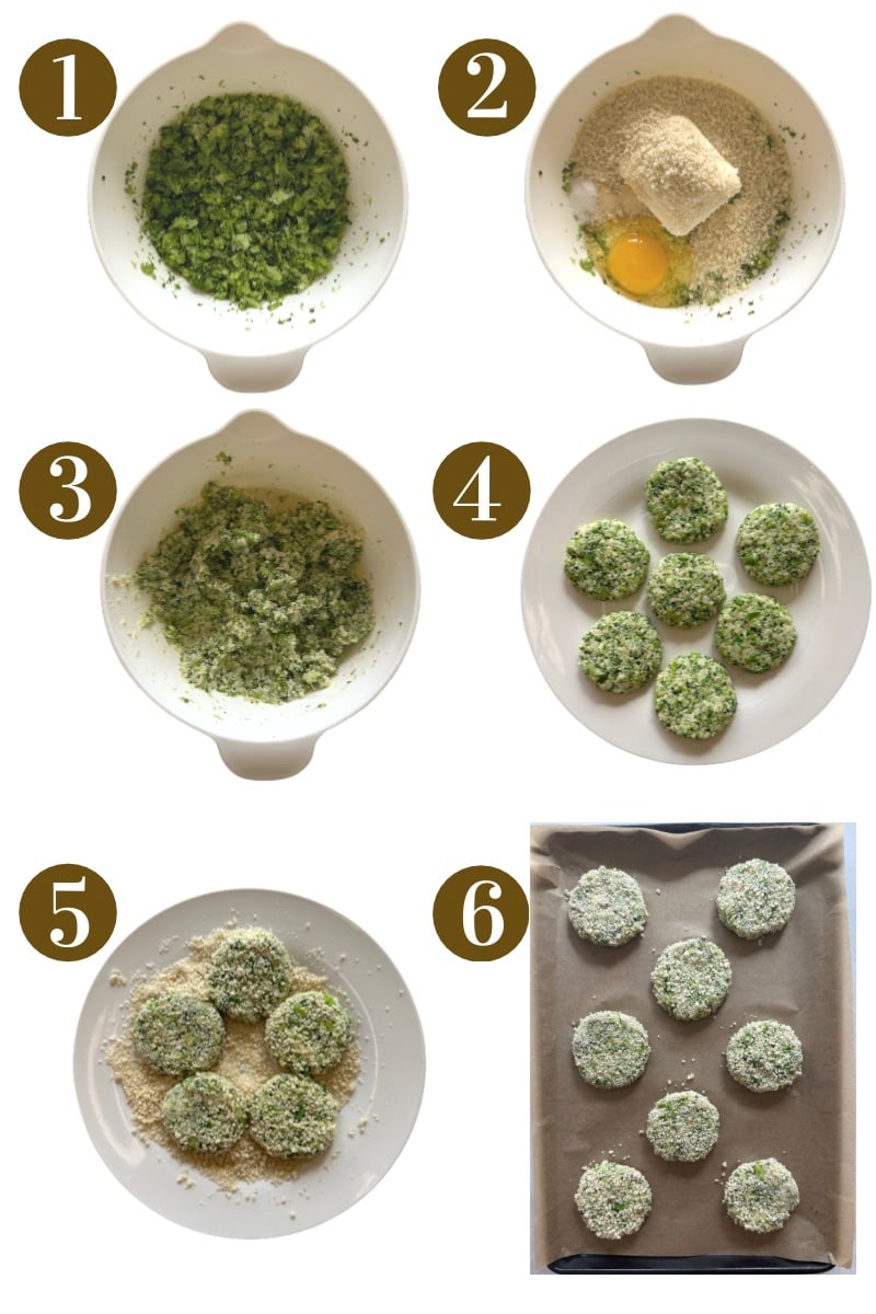 Steps to make broccoli patties.