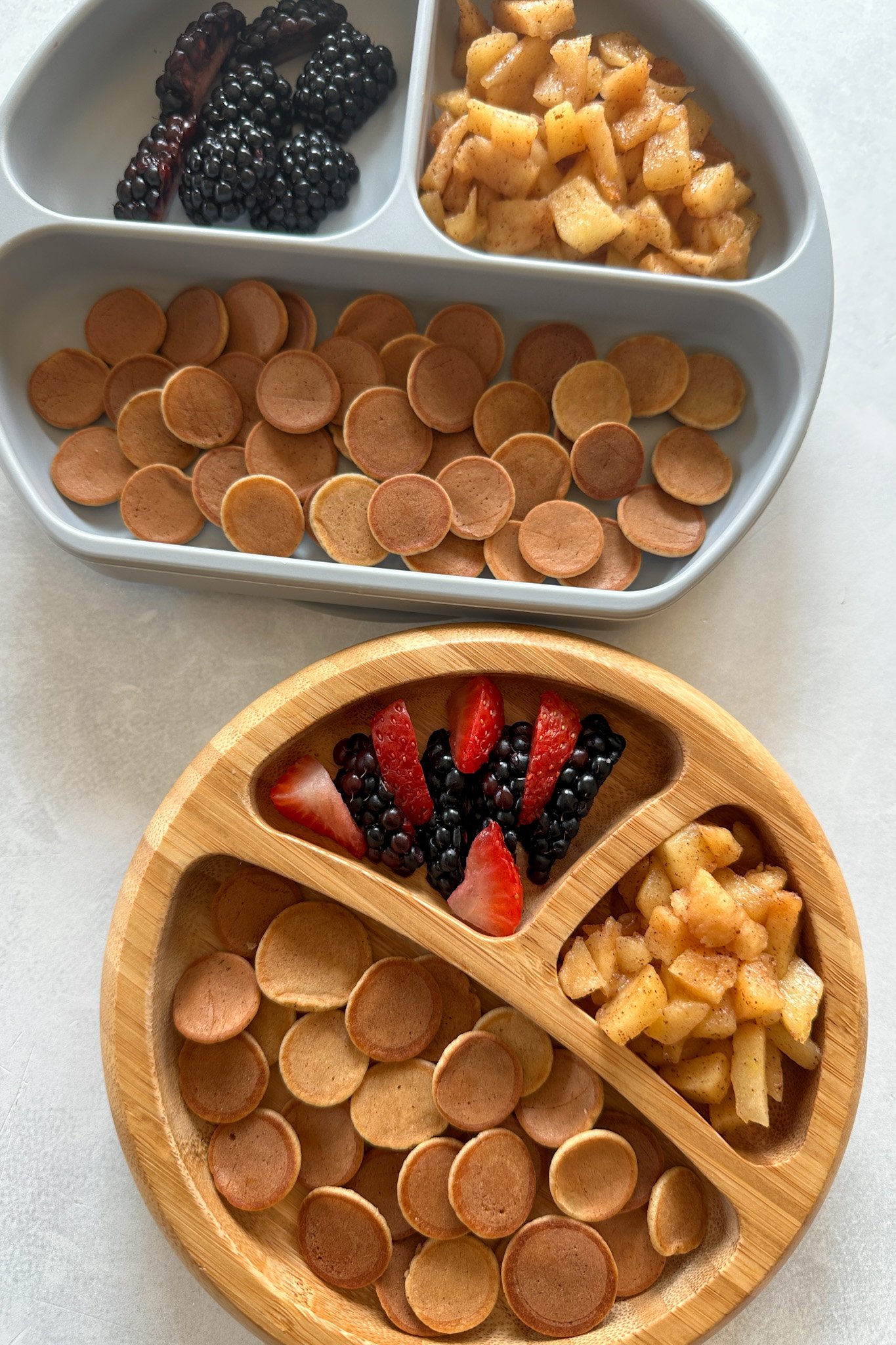 Apple flavored pancake cereal served with fruits.