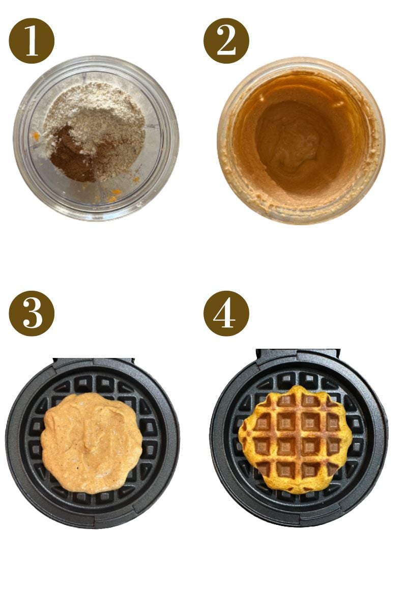 Steps to make sweet potato waffles.