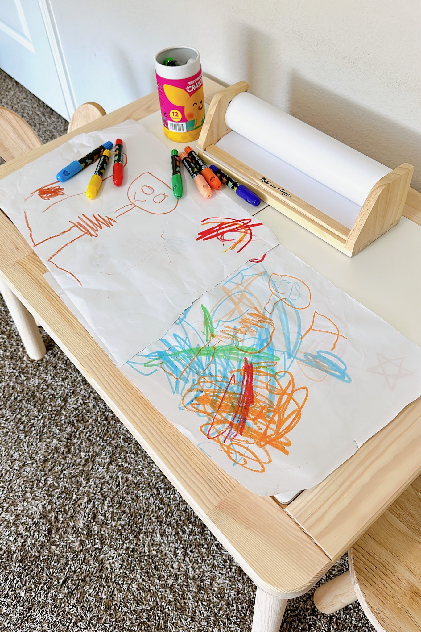 Coloring activity with Ikea Flisat table.