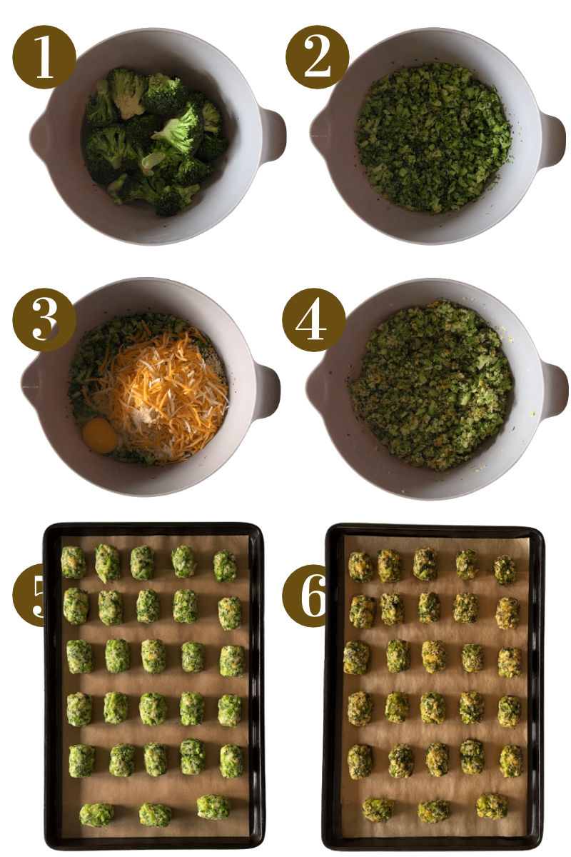 Steps to make broccoli tots.