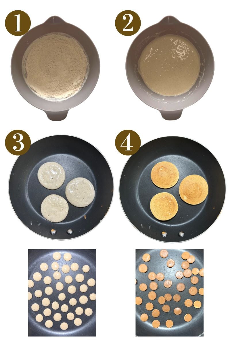 Steps to make egg free pancakes.