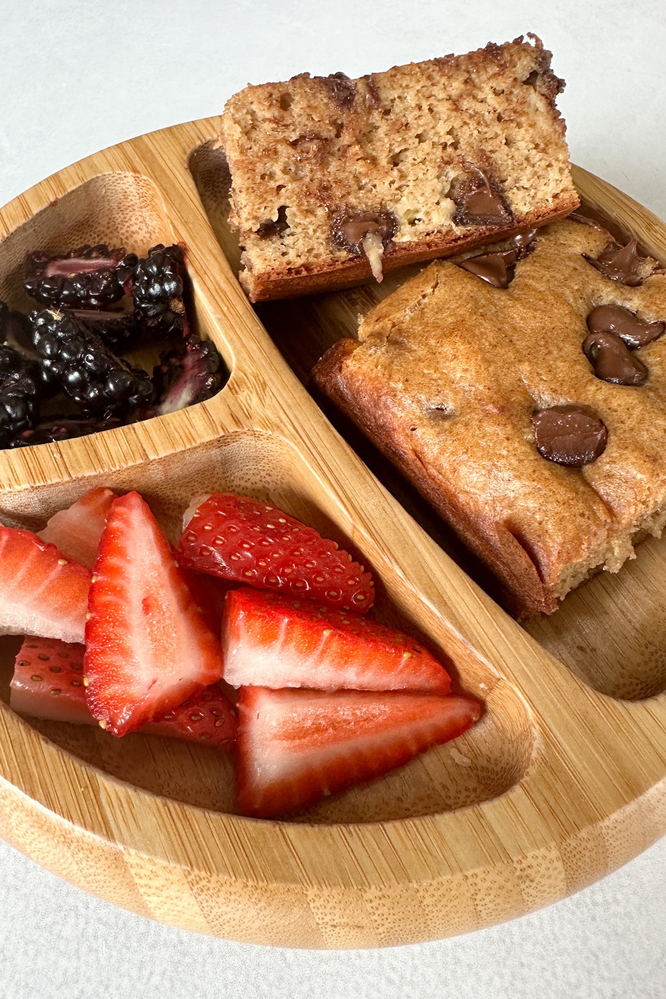 Flourless banana cake served with berries.