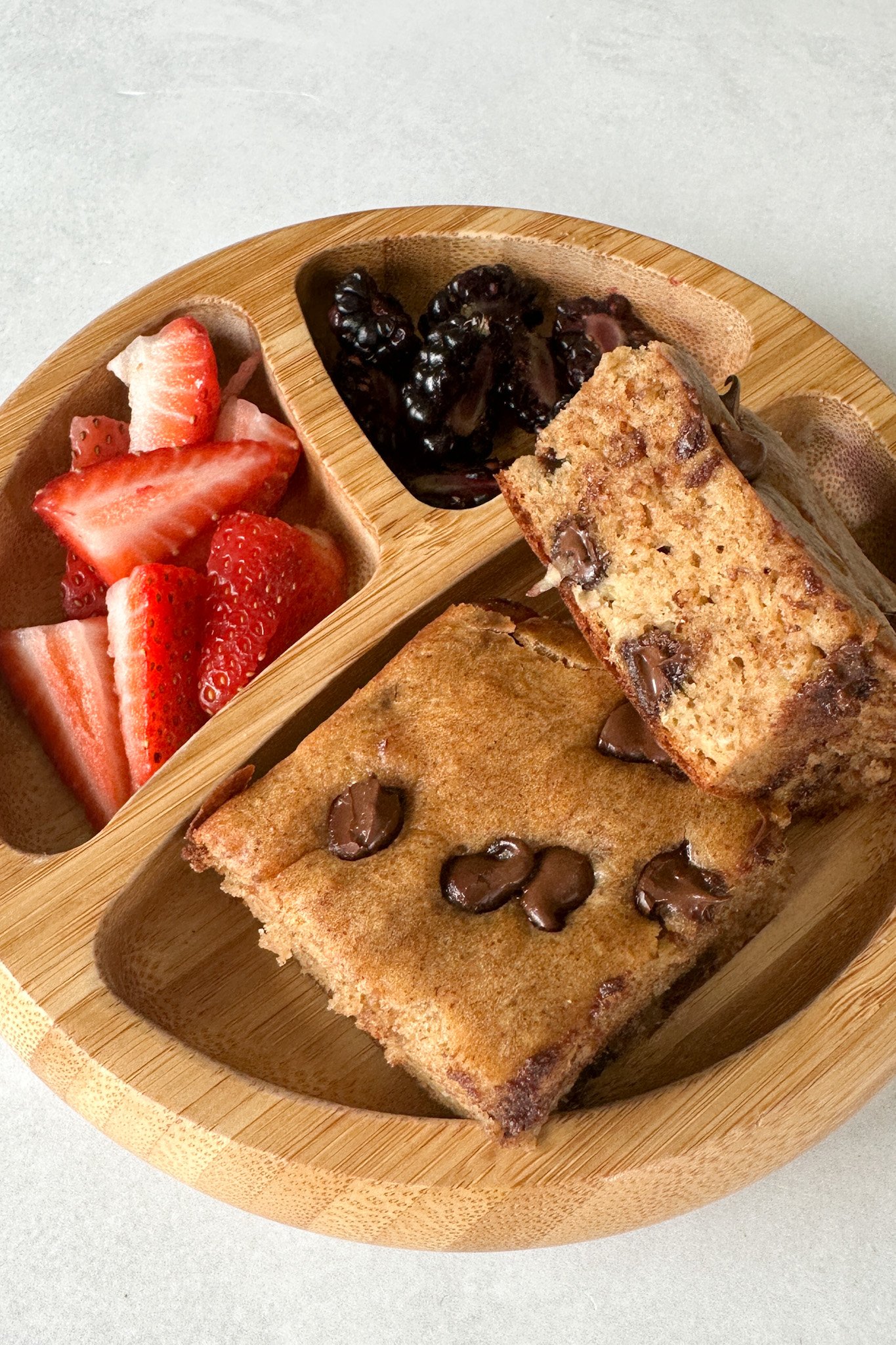 Flourless banana cake served with berries.