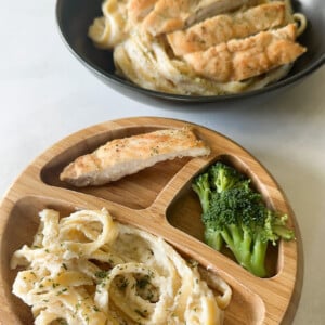 Cauliflower pasta baby and adult plates.