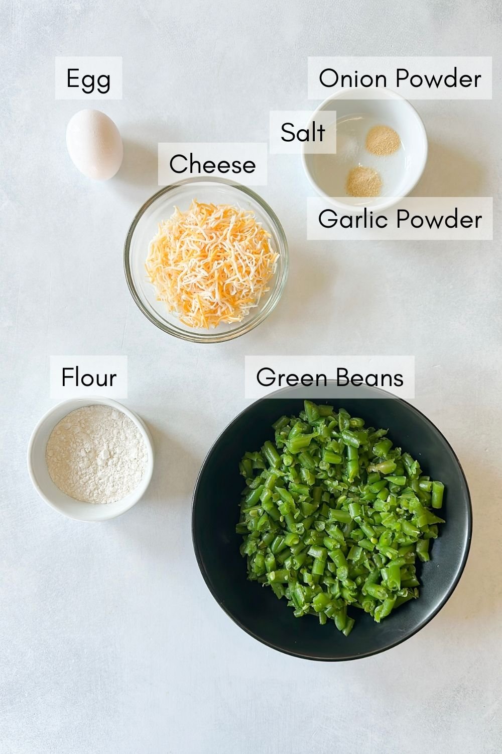 Ingredients to make green bean fritters.