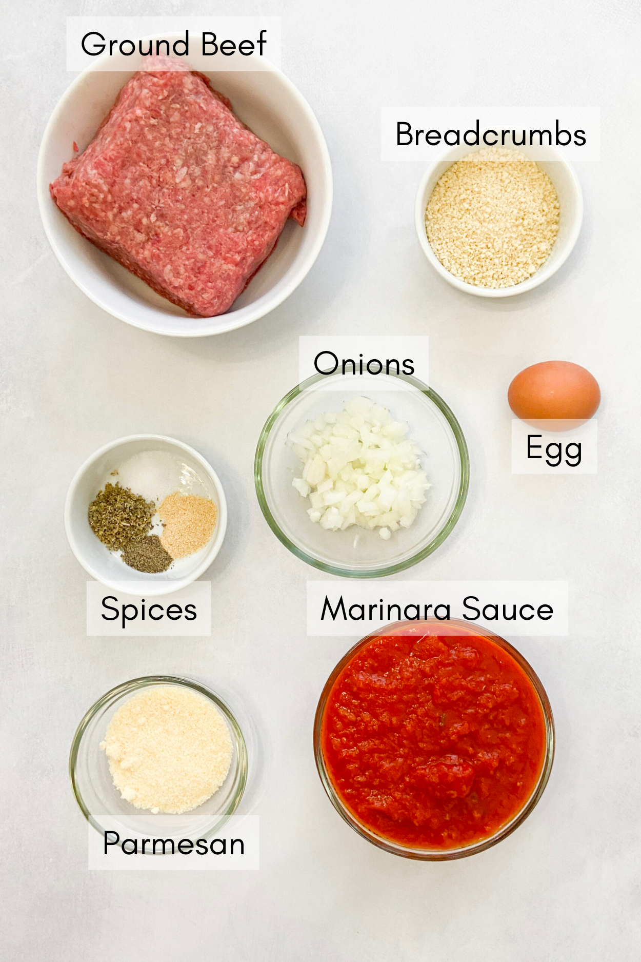 Ingredients to make oven baked meatballs.