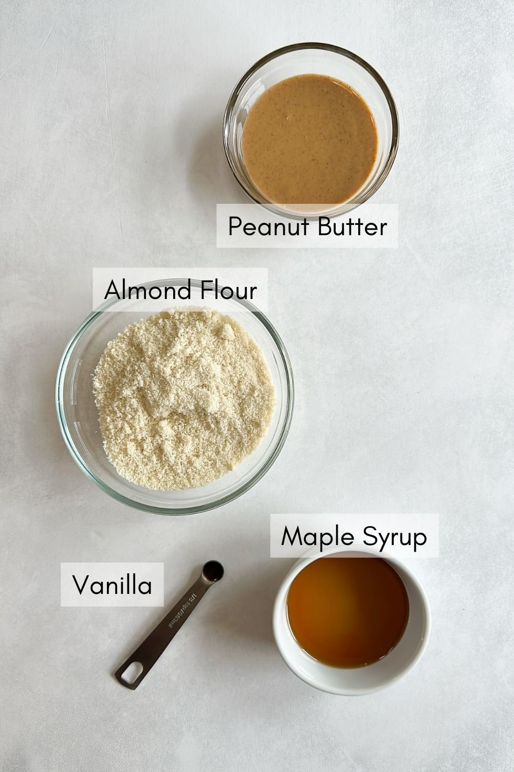 Ingredients to make peanut butter cookies.