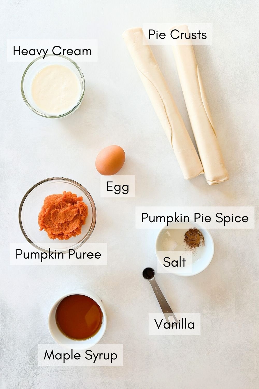 Ingredients to make maple sweetened pumpkin pies.