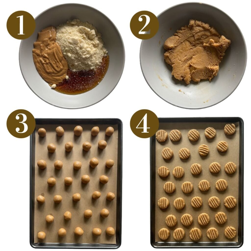 Steps to make peanut butter cookies.