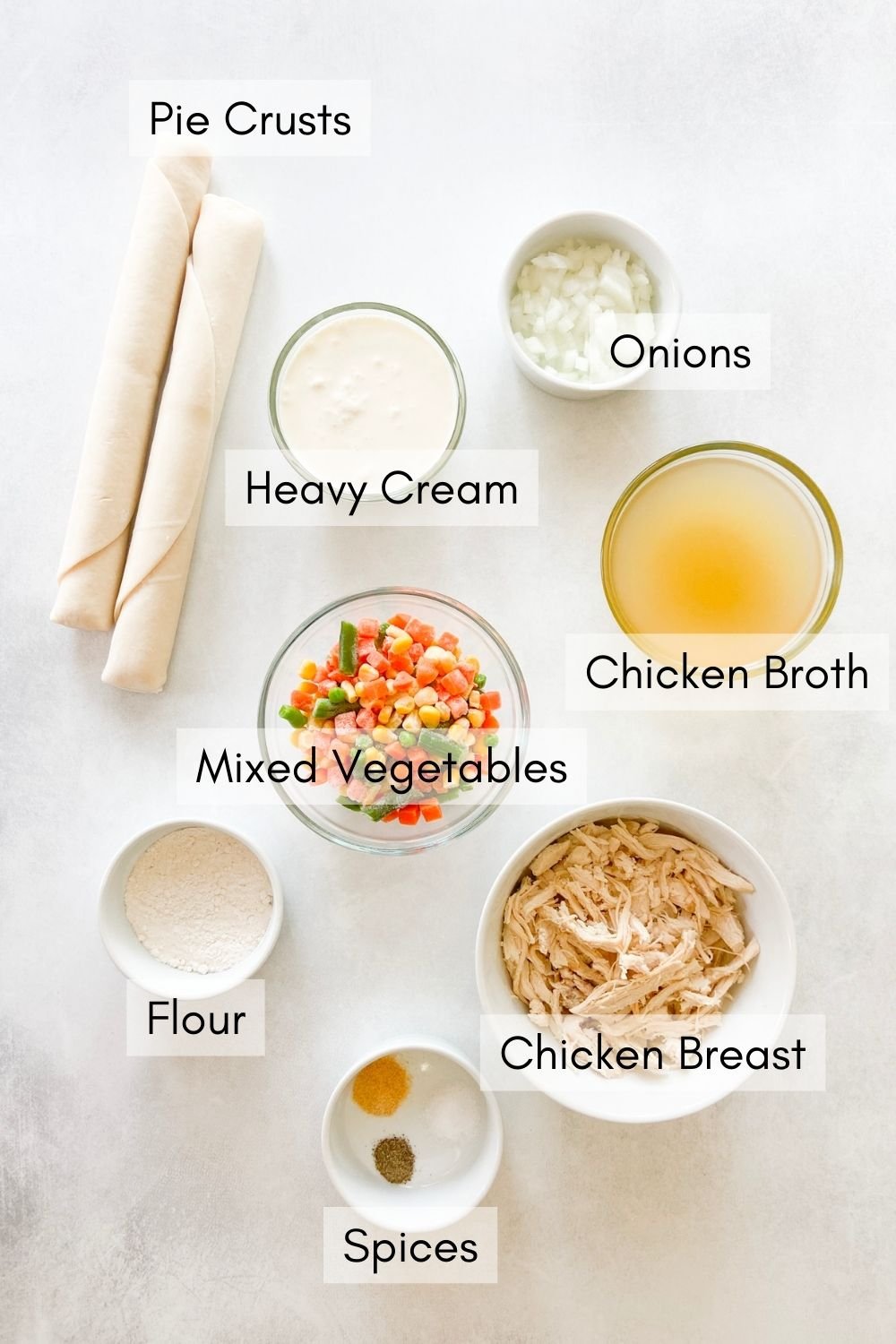 Ingredients to make make mini chicken pot pies.
