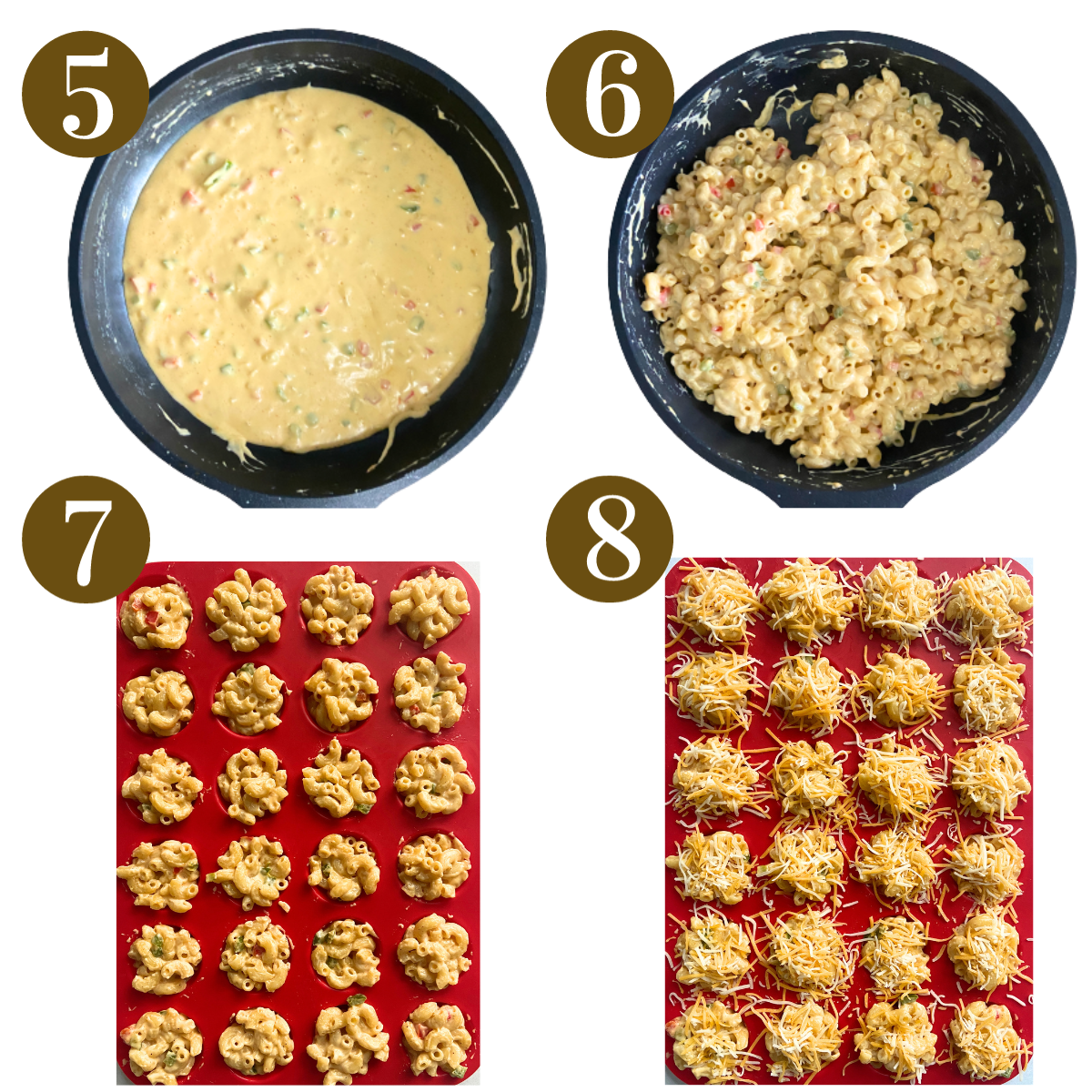 Steps to make Mac and cheese bites.