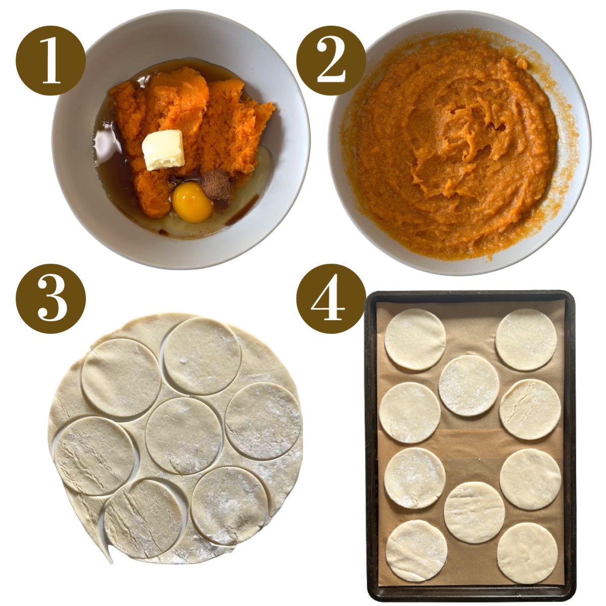 Steps to make sweet potato hand pies.