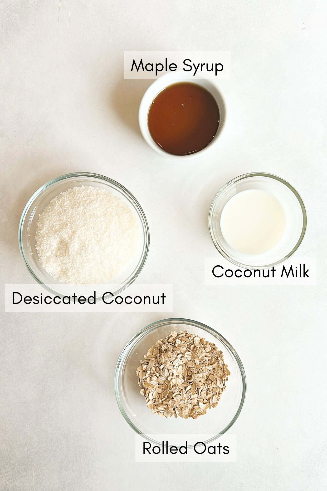 Ingredients to make coconut balls.