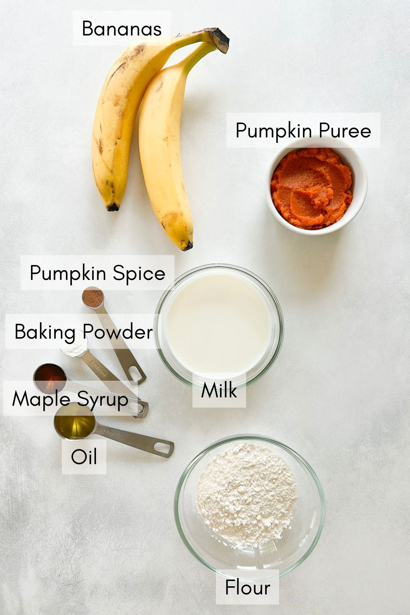 Ingredients to make pumpkin banana pancake bites.