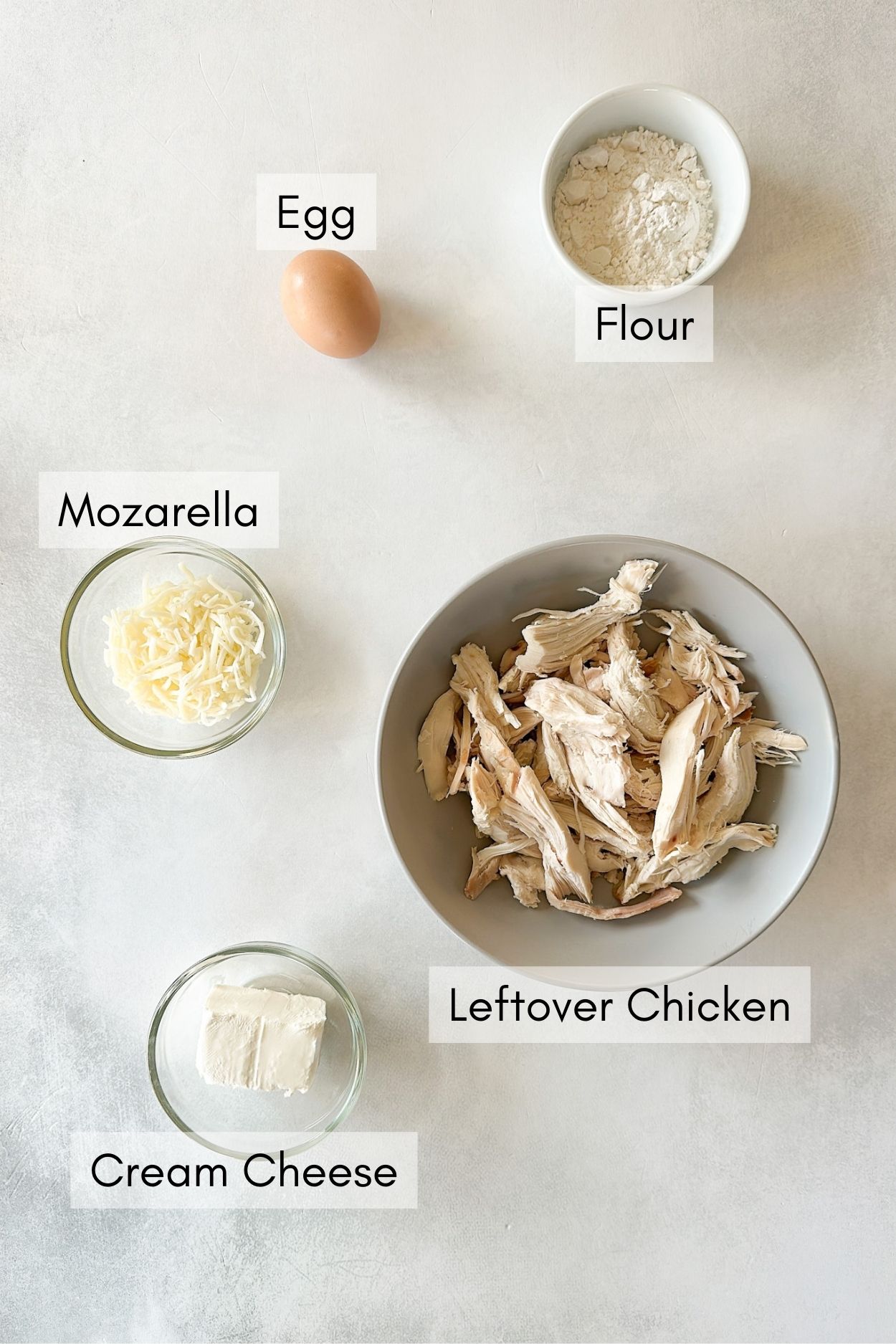 Ingredients to make chicken fritters.