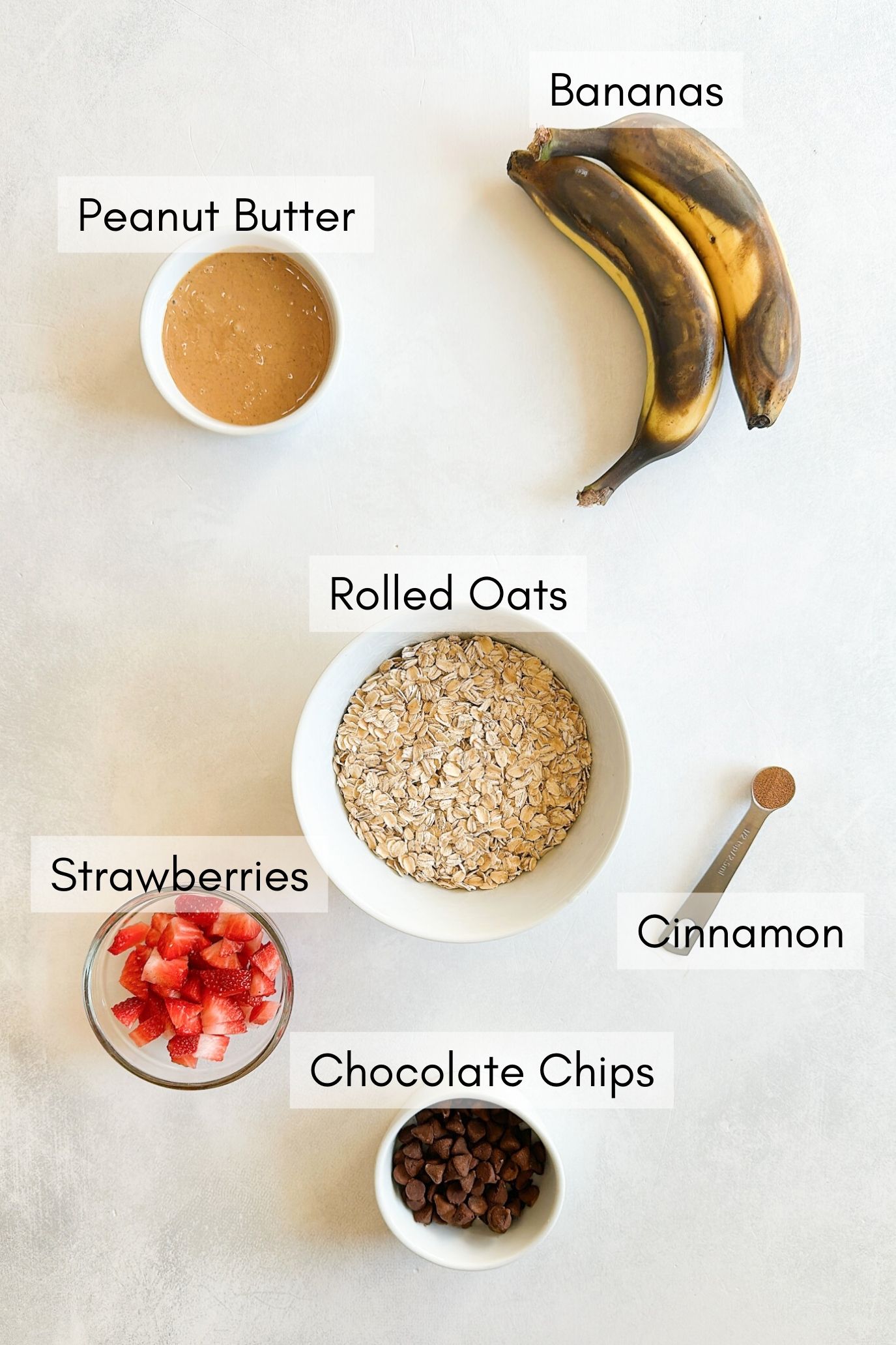 Ingredients to make strawberry banana oat bars.