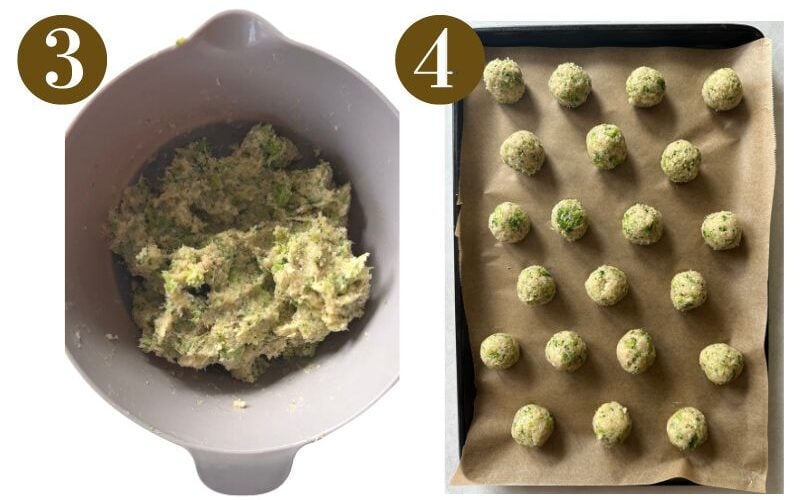 Steps to make chicken and broccoli meatballs.