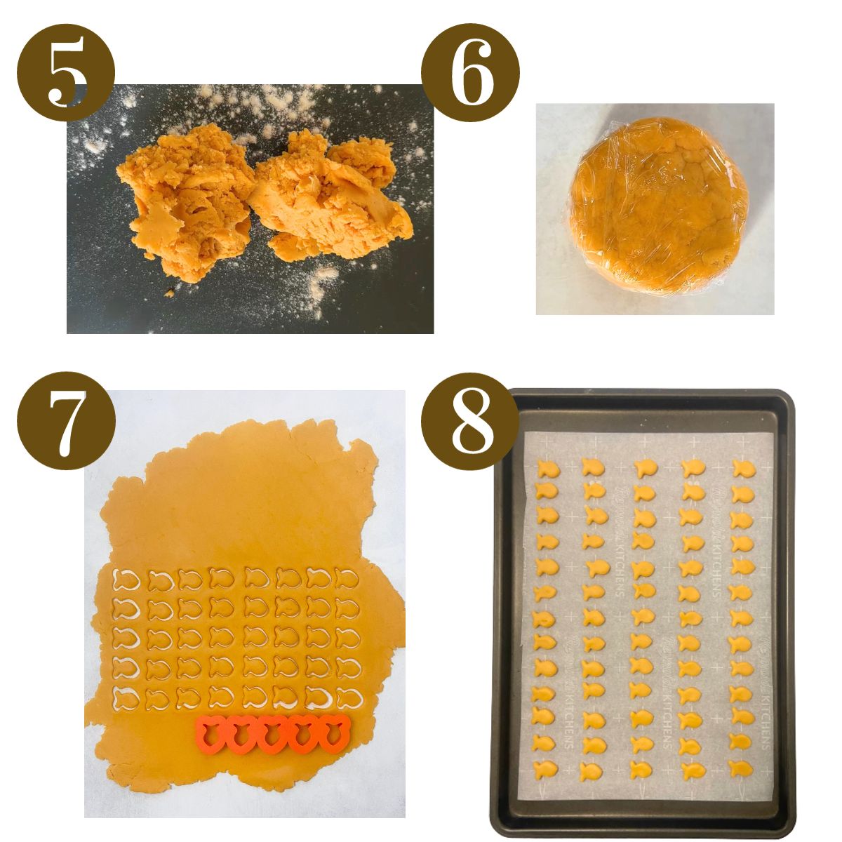 Steps to make homemade goldfish crackers.