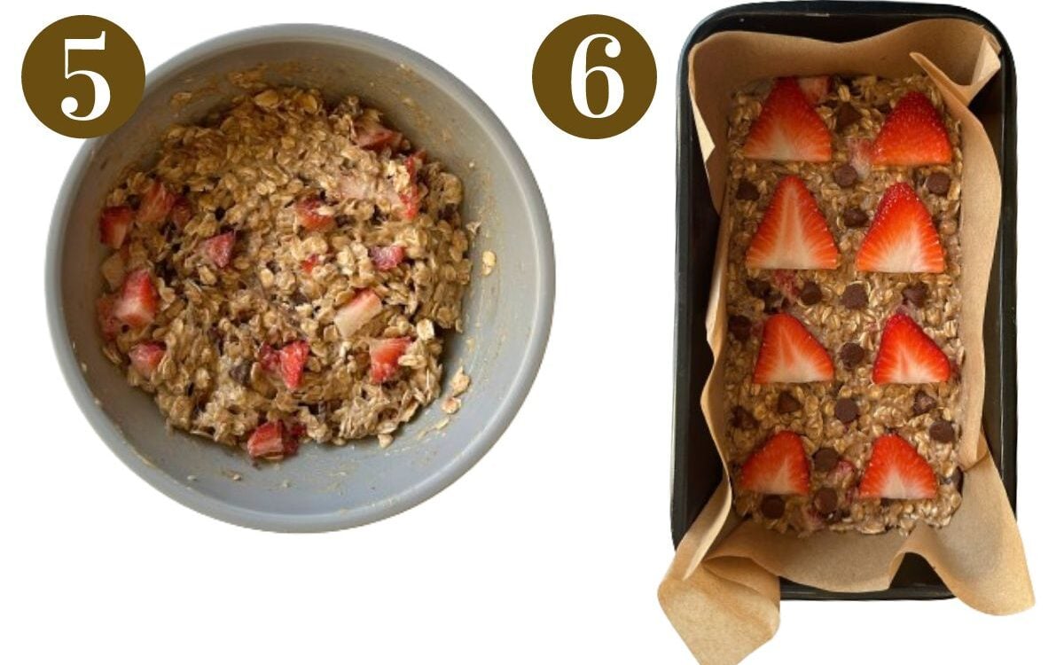 Steps to make strawberry banana oat bars.