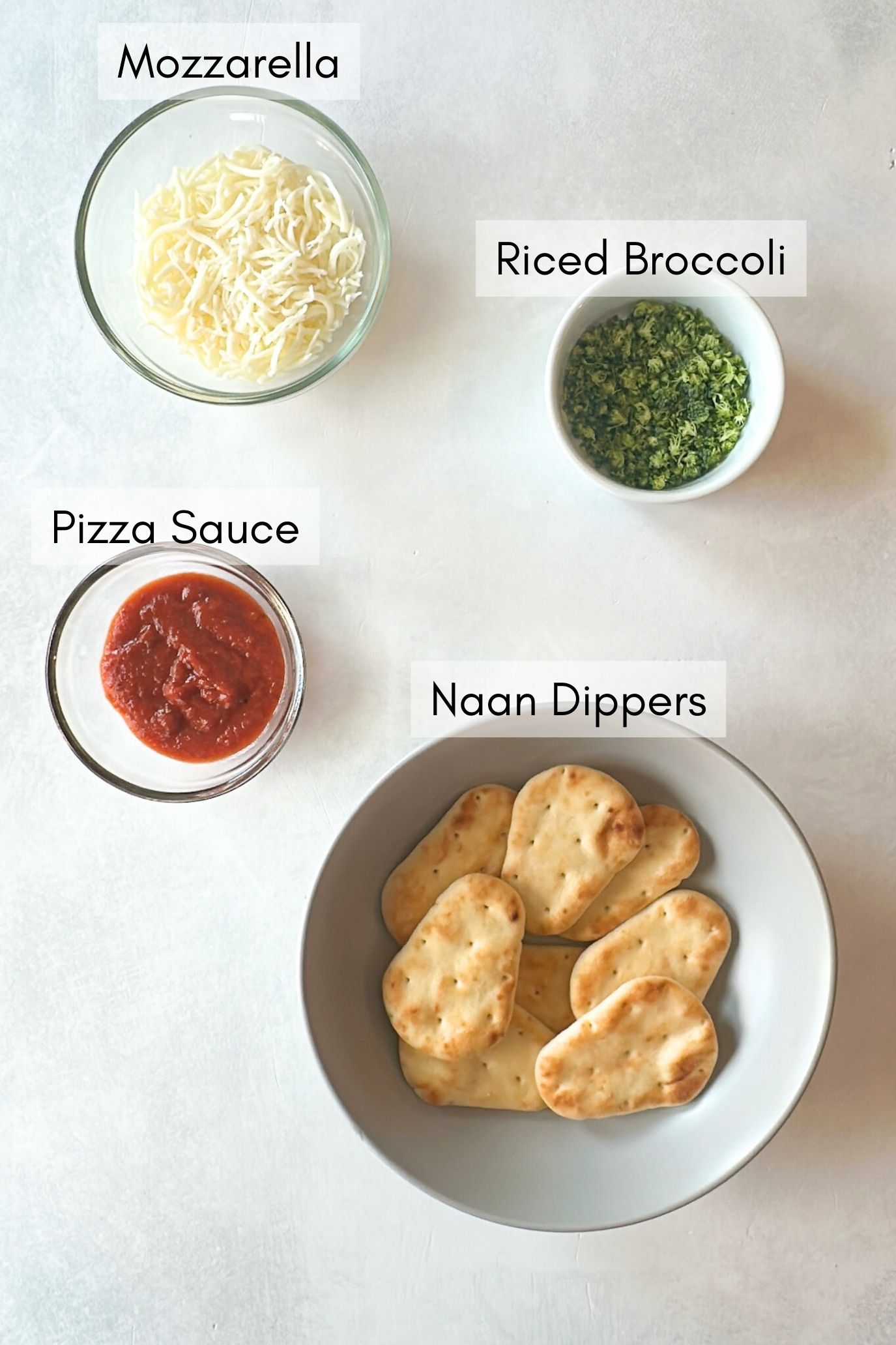 Ingredients to make air fryer naan pizza.