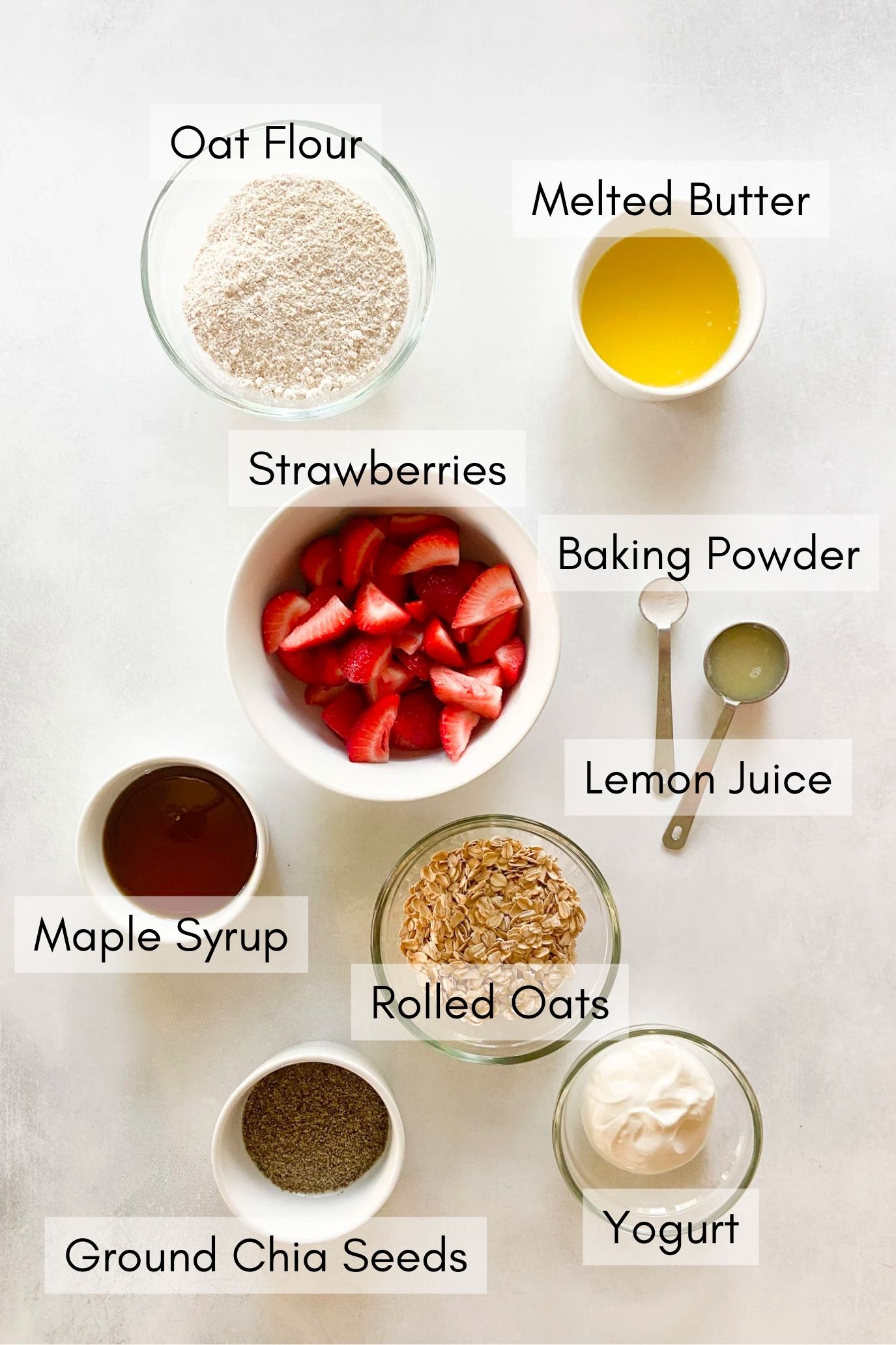 Ingredients to make strawberry crumble bars.