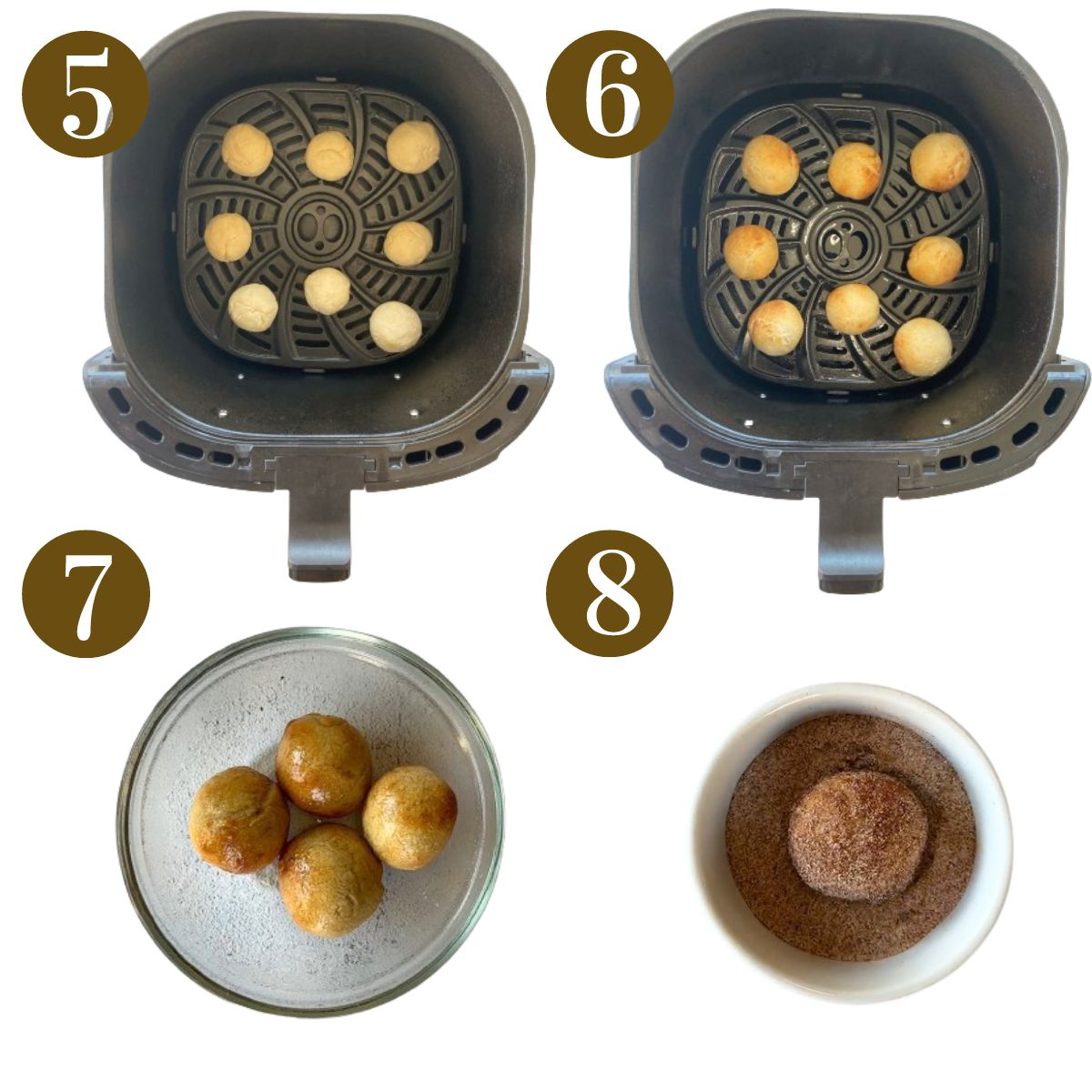 Steps to make air fryer donut holes.