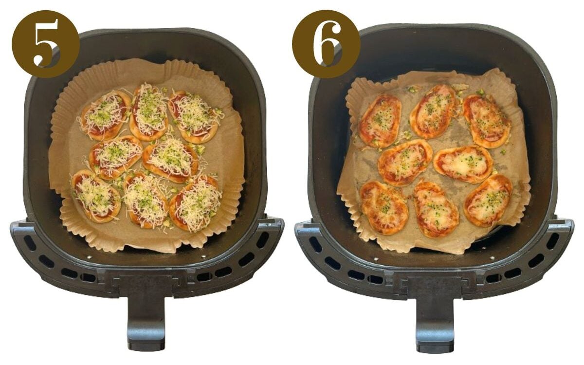 Steps to make air fryer naan pizza.